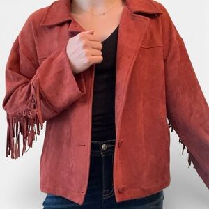 Skies are Blue Faux Suede Fringed Western Jacket